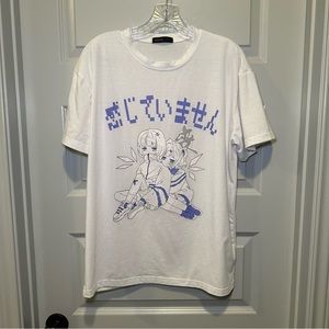 Romwe White Crew Neck Short Sleeve Anime Graphic Tee size M